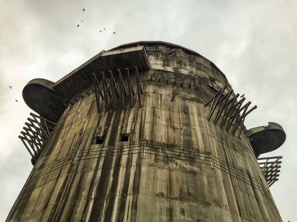 Another view of Flakturm VII G-tower - Augarten, Vienna. The beams under the platforms were to be used for maintenance. 