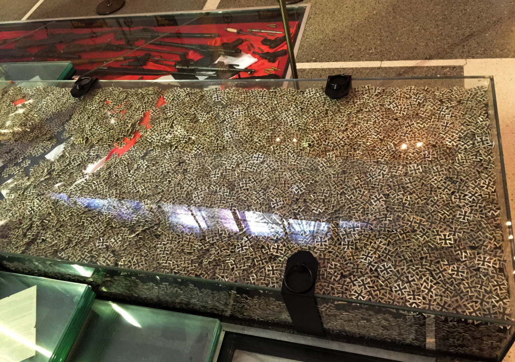 One of 4 glass cases containing looted Iron Crosses from the Battle of Berlin.