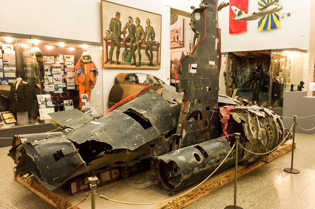 Wreckage of an American U-2 spy plane that was shot down over the Soviet Union in the famous 1960 'U-2 incident'. The pilot was captured and imprisoned but eventually released.